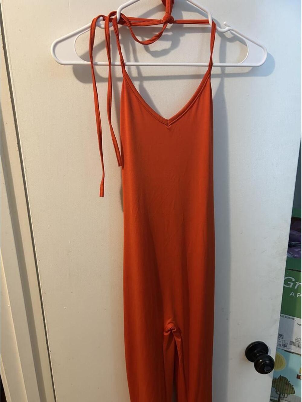 Orange Ruffle-Hem Jumpsuit - Picture 2 of 7